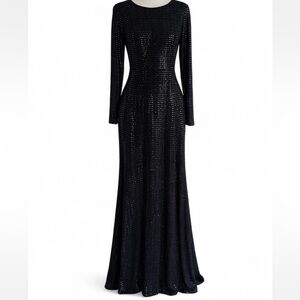 Black Long Sleeve Sequin Evening Gown